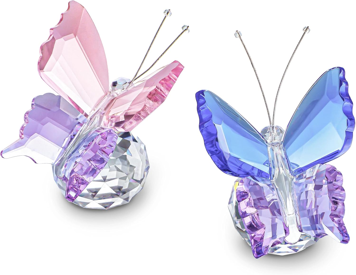 Skiennix Crystal Butterfly Figurines - Elegant Collectible Ornaments with Clear Ball Base | 2-Piece Set for Weddings & Gifts