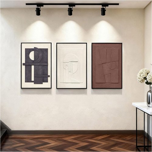 3D Textured Framed Wall Art - Modern Minimalist Geometric Decor | Neutral 3-Piece Set for Living Room, Office, 24x36 In