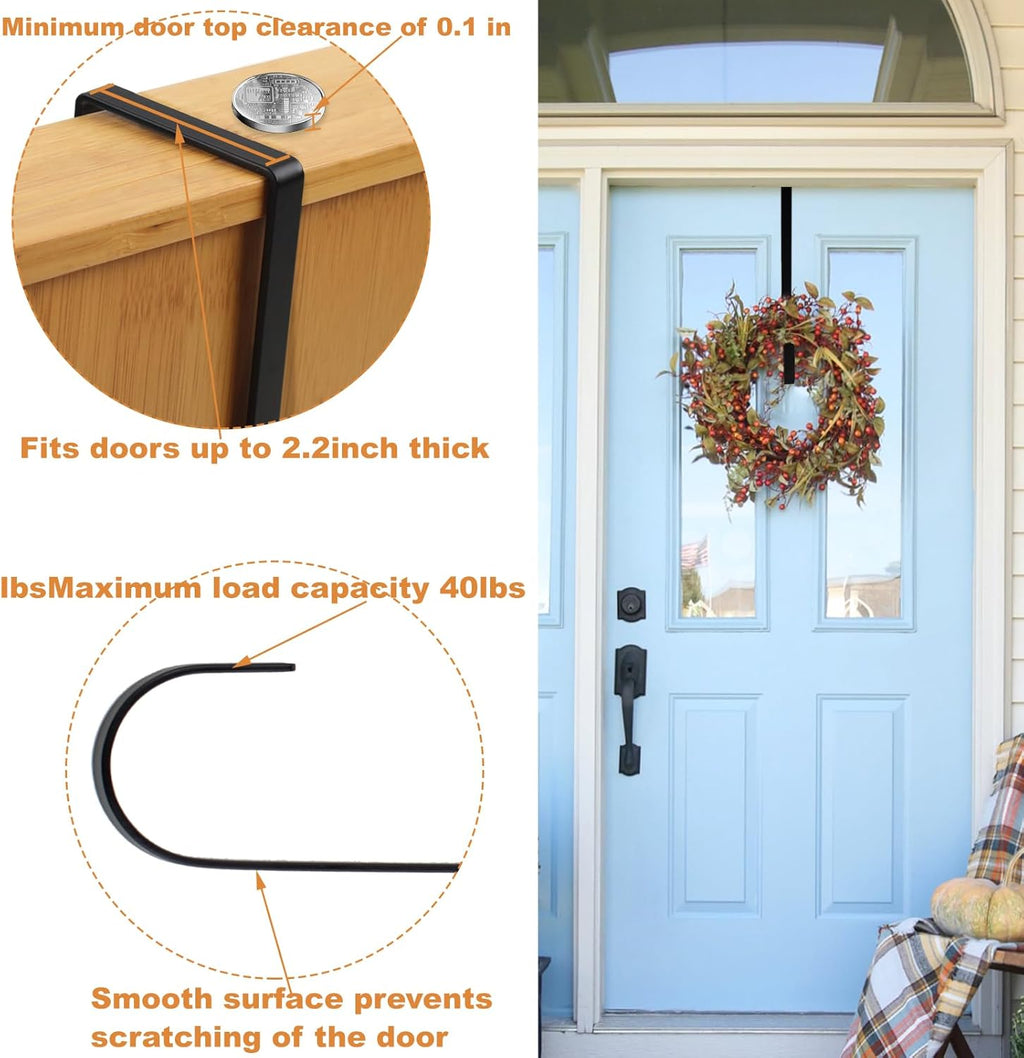 PECULA Wreath Hangers - 2 Pack 14" Metal Door Hooks | 40lb Load-Bearing for Decorations (Black)