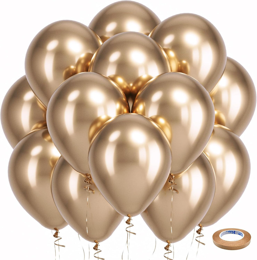 Bezente Metallic Champagne Gold Balloons - 100 Pack 12-Inch Round Helium Balloons for Weddings & Parties