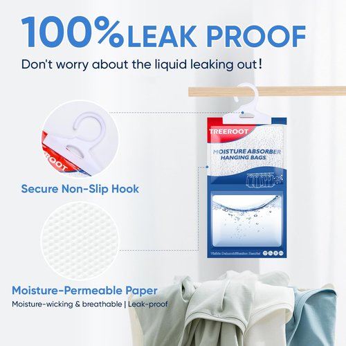 24 Pack Moisture Absorbers for Closet, 6.4OZ Hanging Closet Dehumidifier Bags, Hanging Humidity Absorber in Wardrobes, Kitchens and Bathrooms