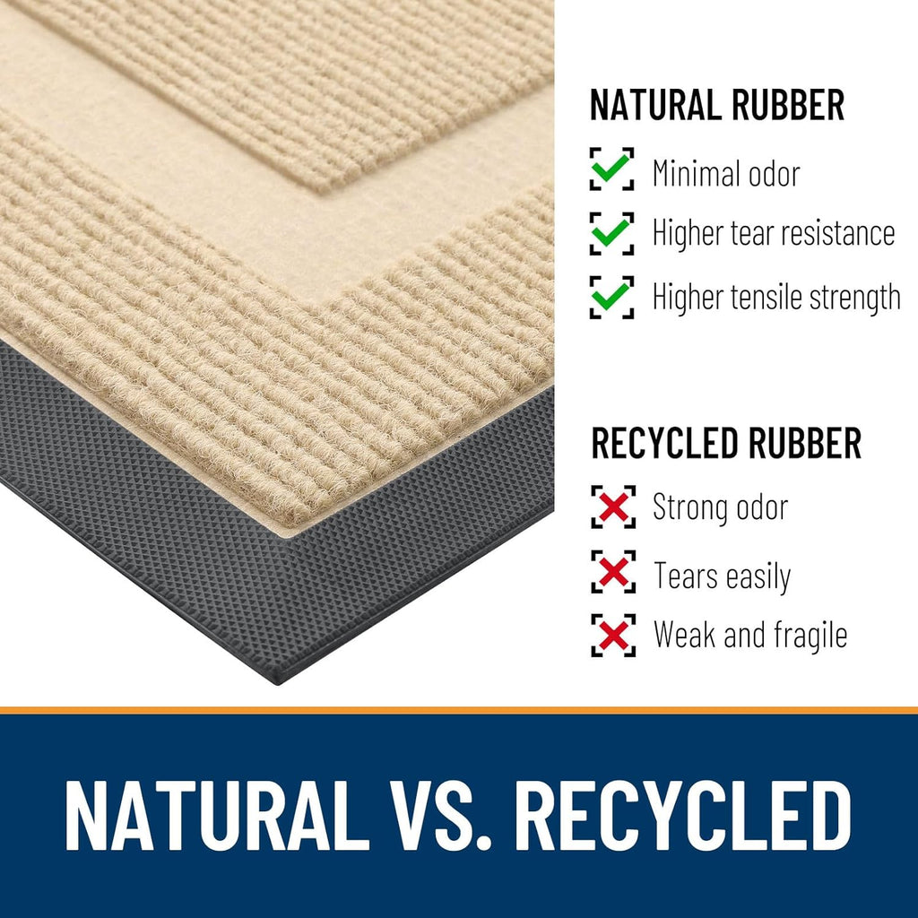 OLANLY Waterproof All-Season Front Door Mat - Sturdy Natural Rubber, Easy Clean, 59x20, Beige