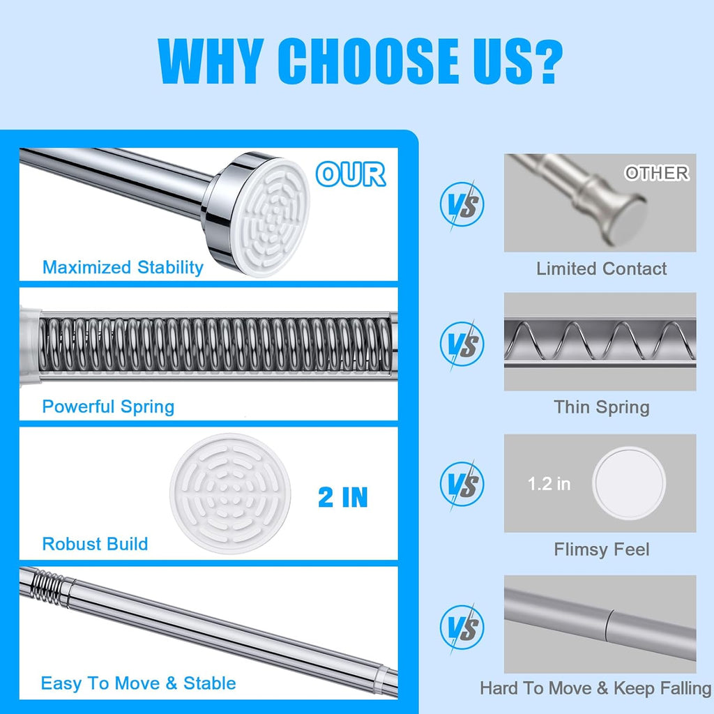TEECK Adjustable Shower Curtain Rod - 32-80 Inch Anti-Slip, Rust-Free Design | Easy No-Drill Installation