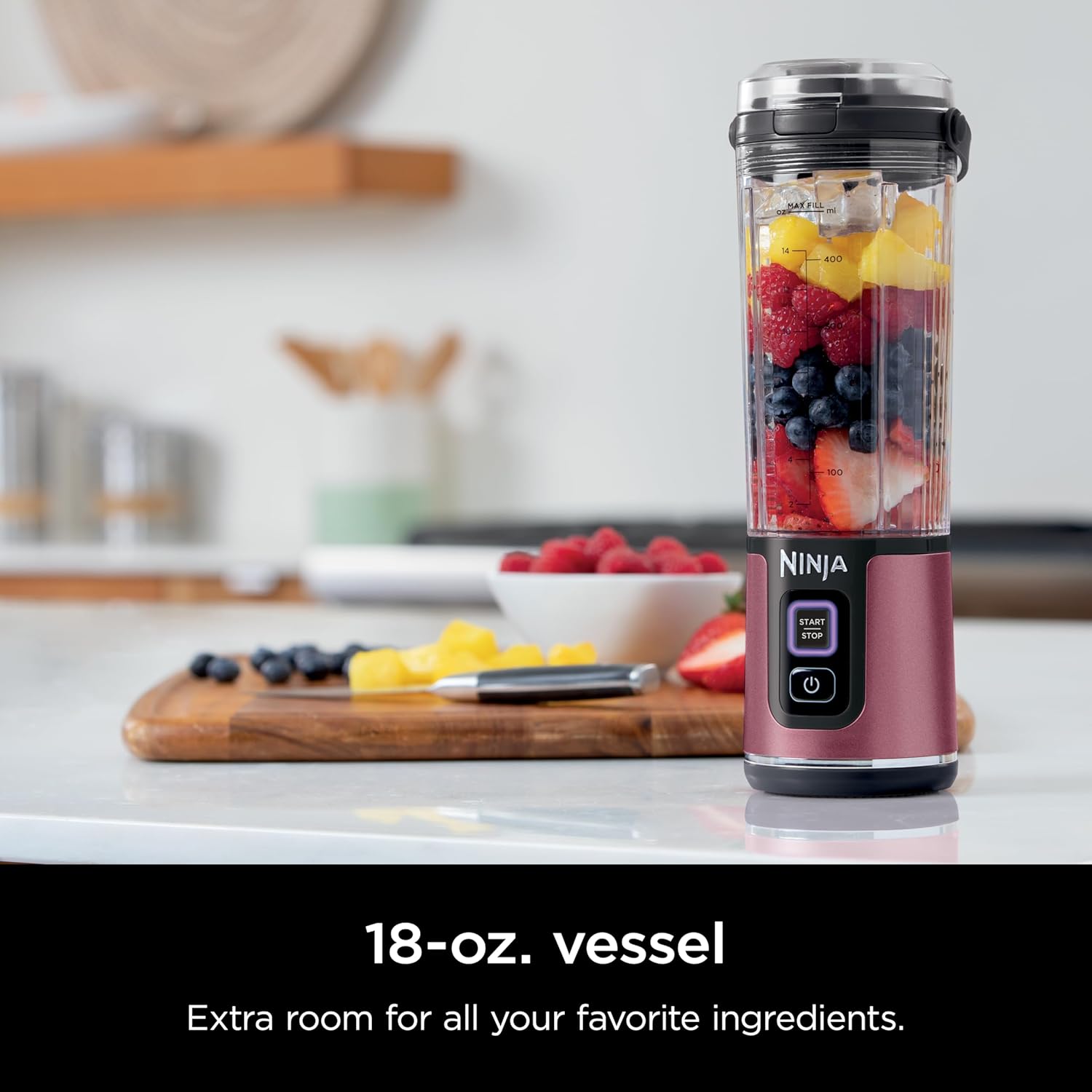 Ninja Blast Portable Blender - Cordless 18oz Personal Blender for Smoothies & Shakes | BPA-Free, USB-C Rechargeable, Metallic Cherry