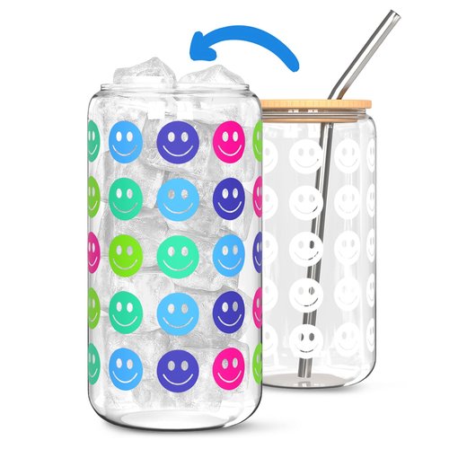 Color-Changing Glass Cup 16oz with Bamboo Leakproof Lid & Steel Straw - Reusable Tumbler for Iced Coffee, Smoothie, Cocktail | Bridal Shower, Bachelorette, Wedding, Gifts for Mother Women Teachers