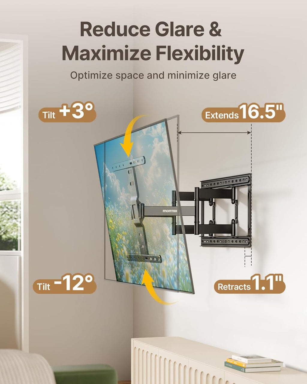 monTEK Ultra Slim TV Wall Mount - Full Motion Bracket for 37-75 Inch TVs, 132lbs Capacity | Max VESA 400x400mm