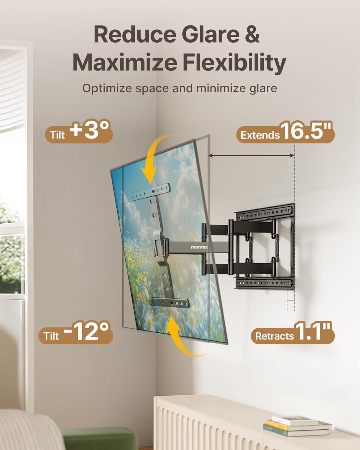 monTEK Ultra Slim TV Wall Mount - Full Motion Bracket for 37-75 Inch TVs, 132lbs Capacity | Max VESA 400x400mm