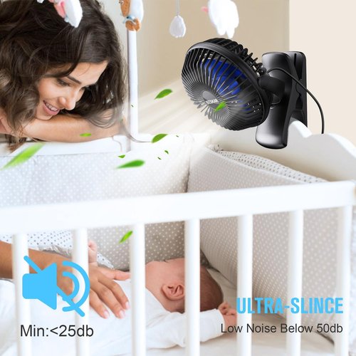BESKAR Portable USB Clip-On Fan - 3 Speed Strong Airflow | Quiet Personal Desk Fan with Sturdy Clamp