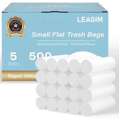 500 Count 5 Gallon Trash Bags, Strong Small Garbage Bags, Bathroom Trash Can Bin Liners, 4-6 Gallon Unscented White Wastebasket Liners for Kitchen Office Toilet and Bedroom