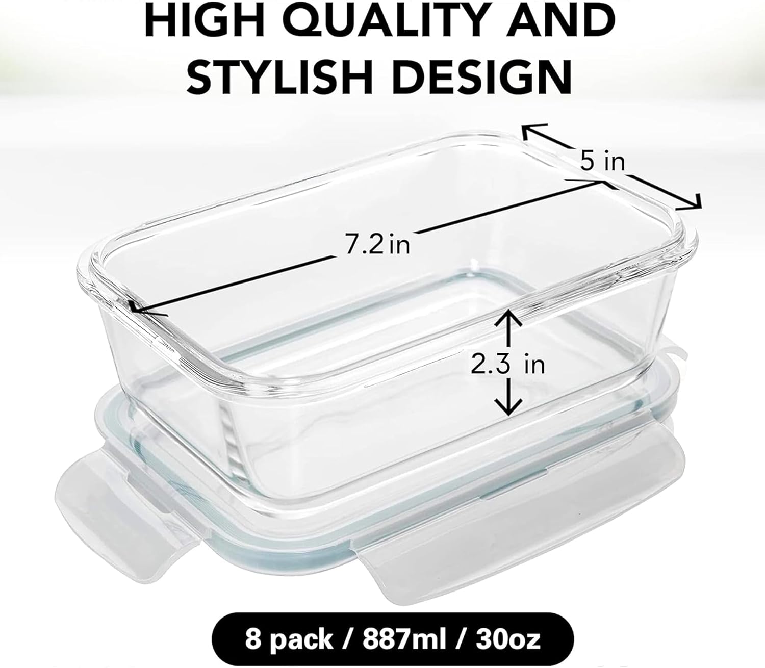 Razab 30 Oz Glass Meal Prep Containers - 16 Pc Set | Airtight, Leak-Proof & BPA-Free