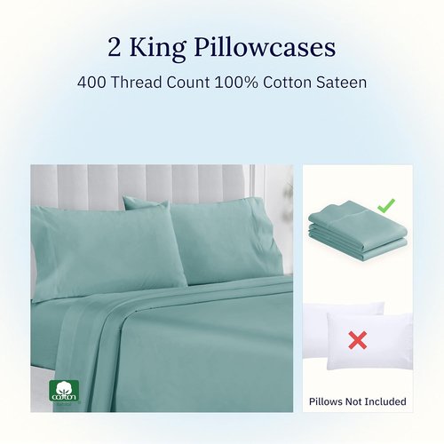 California Design Den King Size Pillow Cases - 100% Cotton, 400 Thread Count, Cool & Smooth Set of 2 | Teal