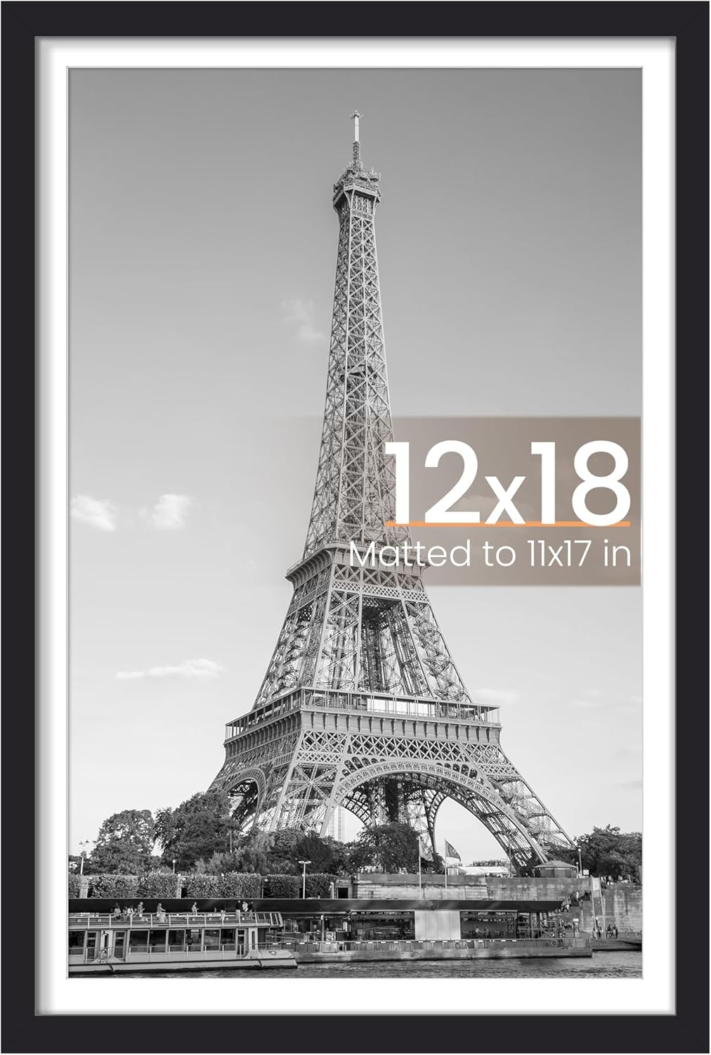 Upsimples 12x18 Picture Frame - Versatile Display for 11x17 with Mat or 12x18 Without - Black, 1 Pack