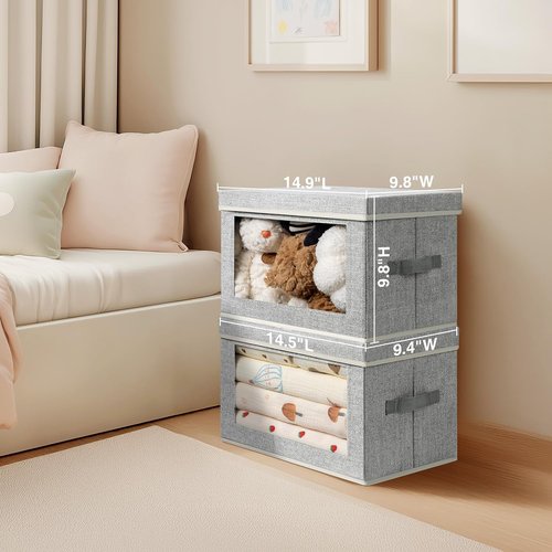 Homsorout Foldable Storage Bins with Lids - Versatile Closet Organizer for Clothes | Light Grey, 4 Pack