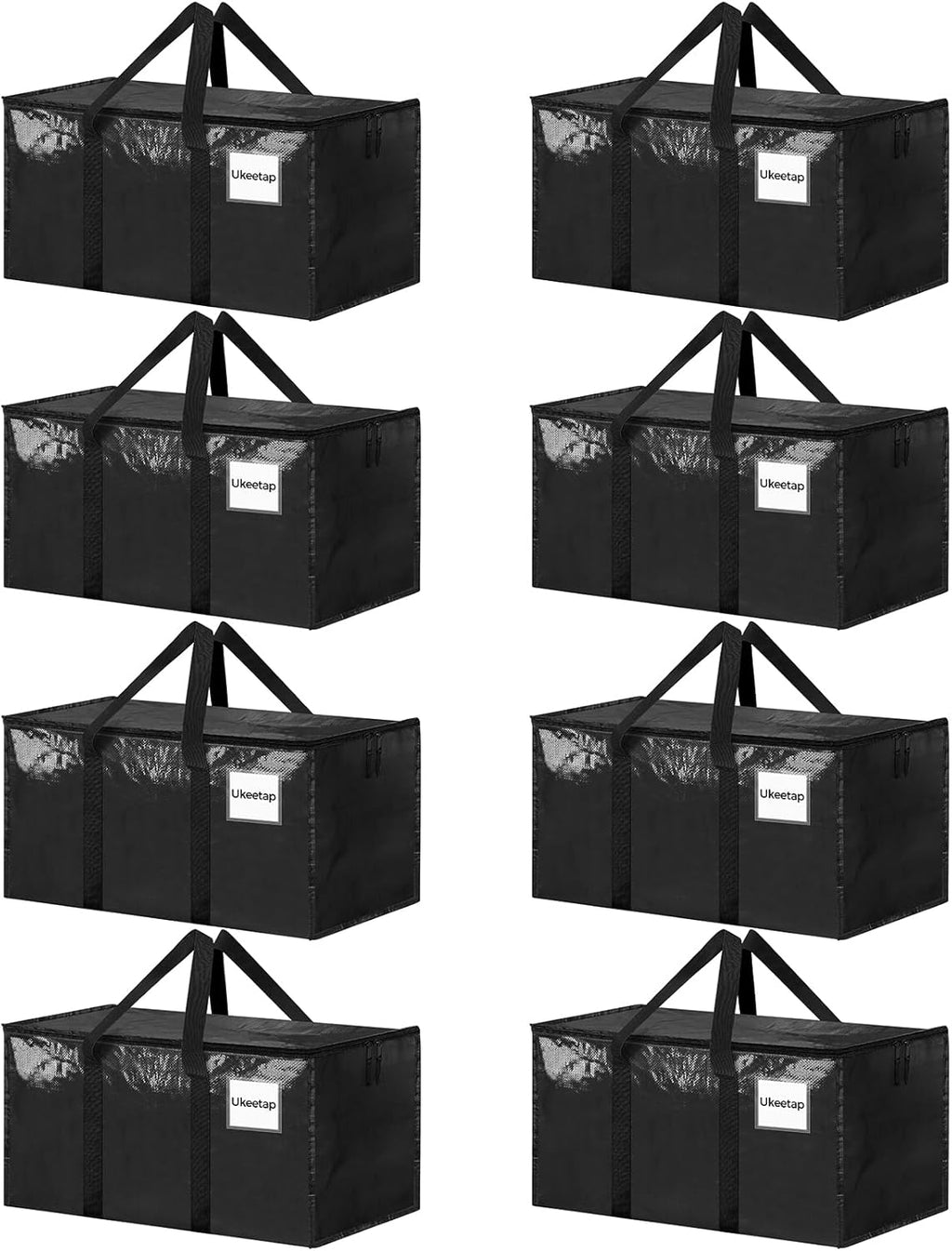 Skiennix Extra Large Heavy-Duty Moving Bags - 8 Pack Black Storage Totes with Lids & Reinforced Handles