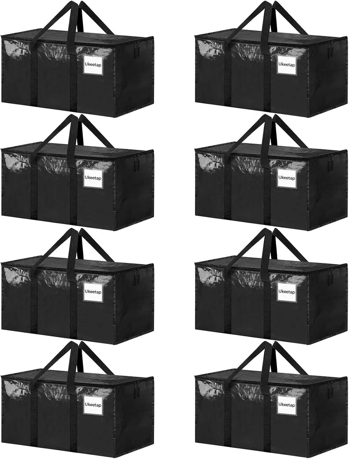 Skiennix Extra Large Heavy-Duty Moving Bags - 8 Pack Black Storage Totes with Lids & Reinforced Handles
