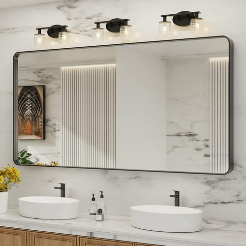 LOAAO Bathroom Mirror - 72x36 Inch Matte Black Metal Framed | Large Rounded Rectangle, Anti-Rust, Shatter-Proof