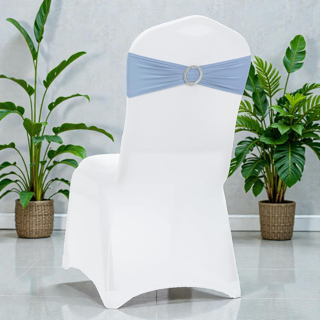MDS Spandex Chair Sashes - Pack of 200 Elastic Stretch Bows with Buckle Slider | Baby Blue Wedding Decor