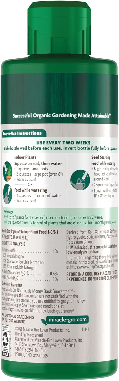 Miracle-Gro Organic Indoor Plant Food - Liquid Fertilizer for Houseplants & Flowers | 8 fl. oz. (2-Pack)