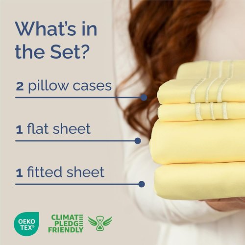 King Size 4 Piece Sheet Set - Ultra-Soft Cooling Bed Sheets | Hotel Luxury Bedding - Yellow