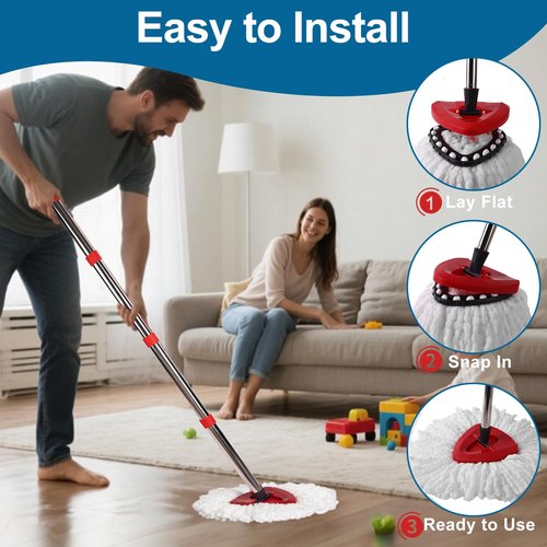 Jikefa 4 Pack Mop Heads Replacements, Compatible with O Cedar Easywring 1-Tank System Easy Wrin Spin Mops, Triangle Swivel Microfiber Mops, Washable & Easy to Replace
