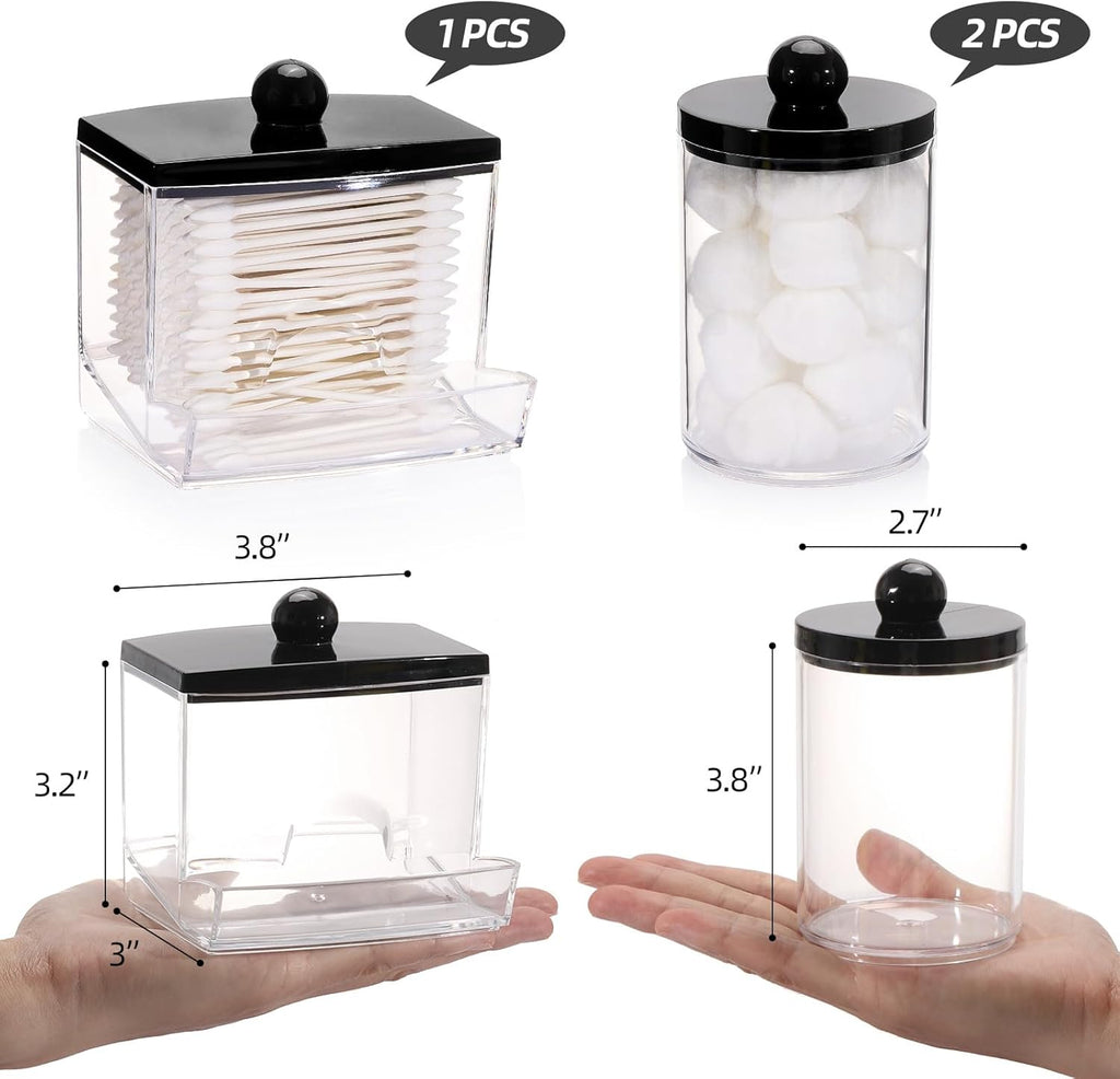 Tbestmax Cotton Ball Holder - 10oz Apothecary Jar Organizer for Bathroom | Black Lid Storage for Q-Tips & Pads