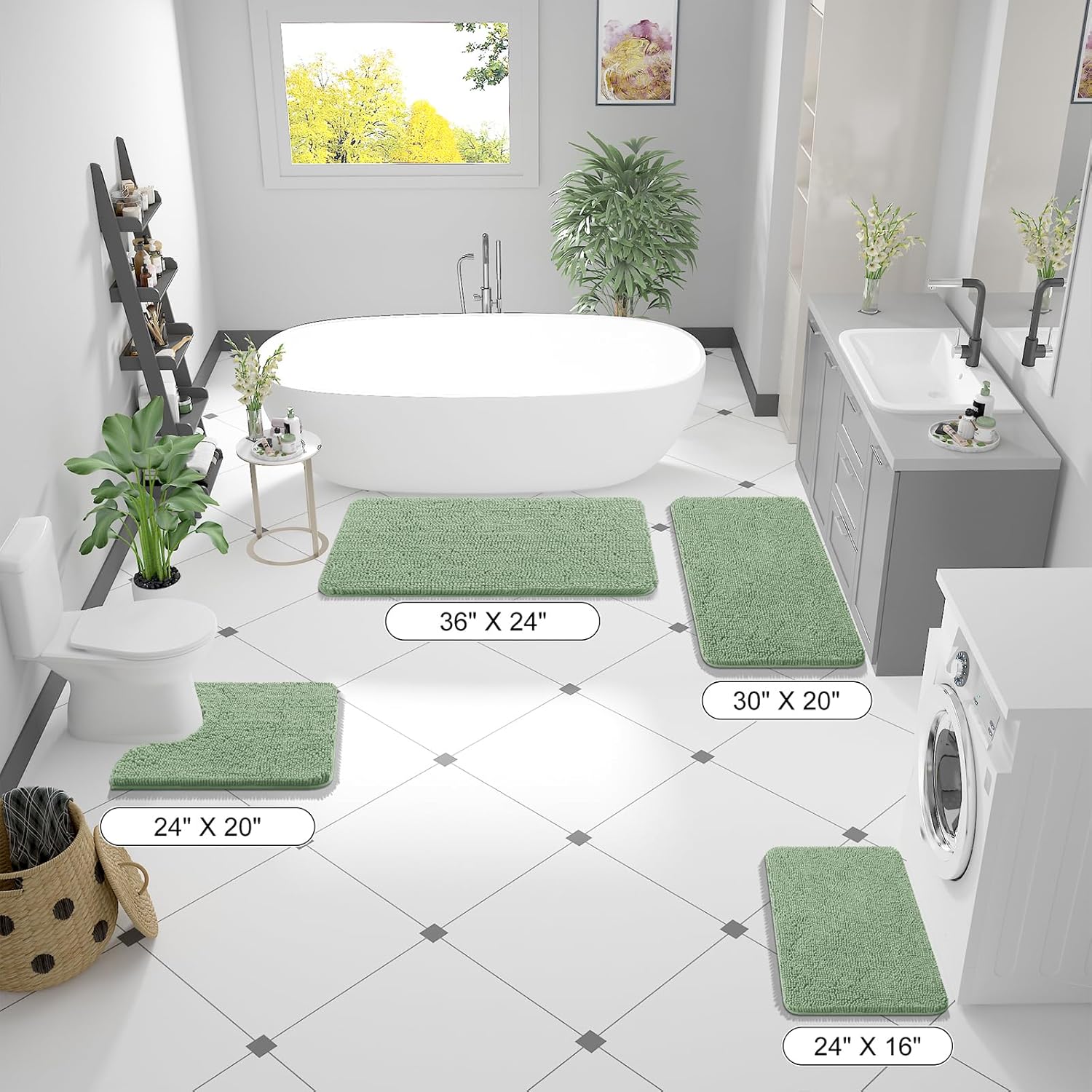 OLANLY Bathroom Rugs - Extra Soft Chenille Bath Mats with Rubber Backing | 30x20, Sage Green, Quick Dry