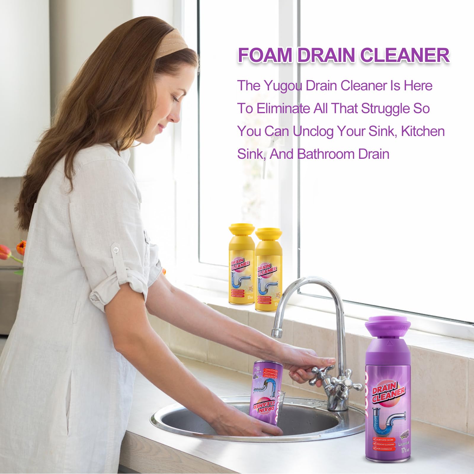 Yugou Foaming Sink Drain Cleaner Deodorizer& Clog Remover (Floral, 2pcs)