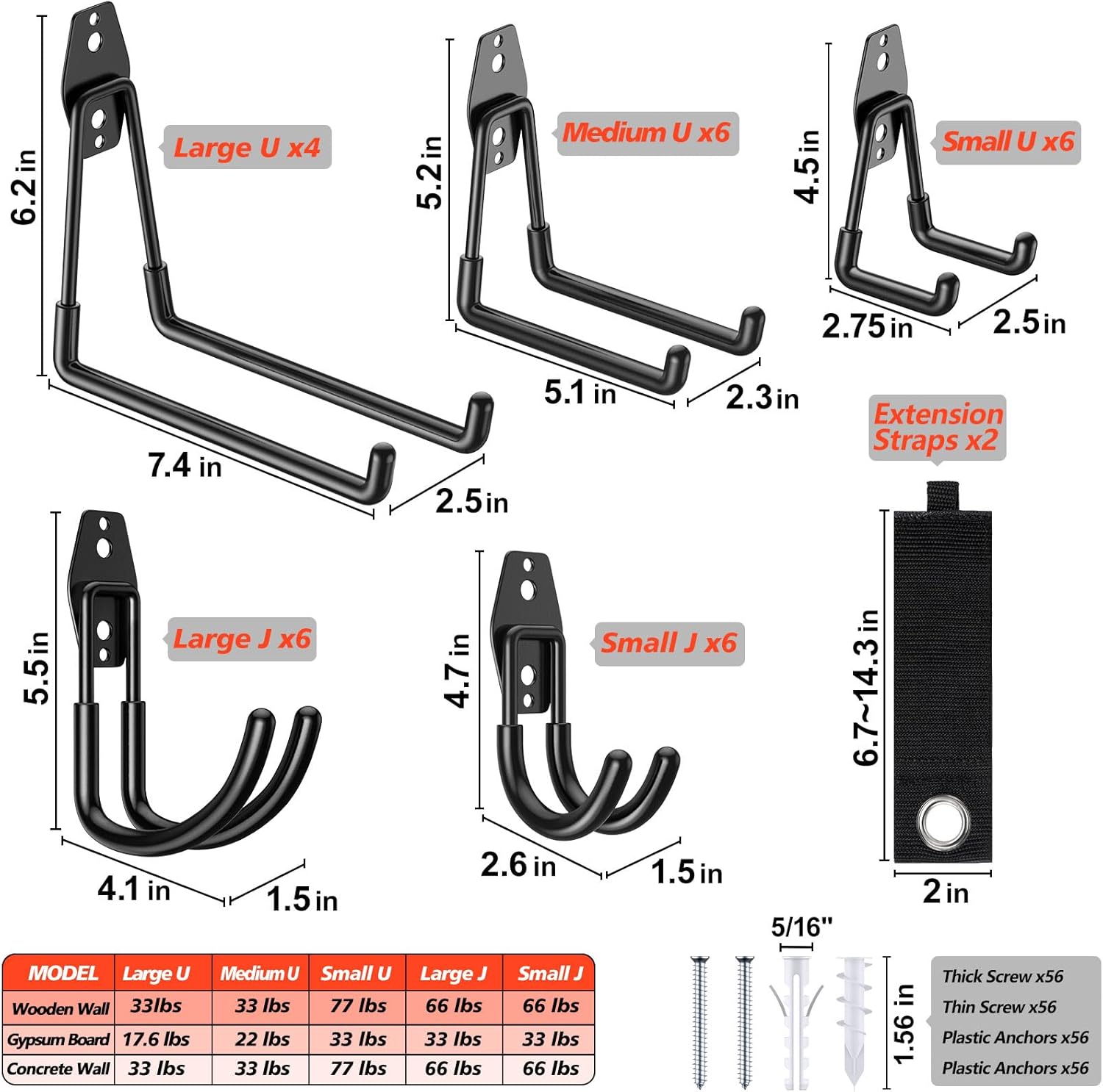 Skiennix Heavy Duty Garage Hooks - Solid Steel Wall Mount Hangers with Anti-Slip Coating | 30 Pack for Organizing Tools and Equipment