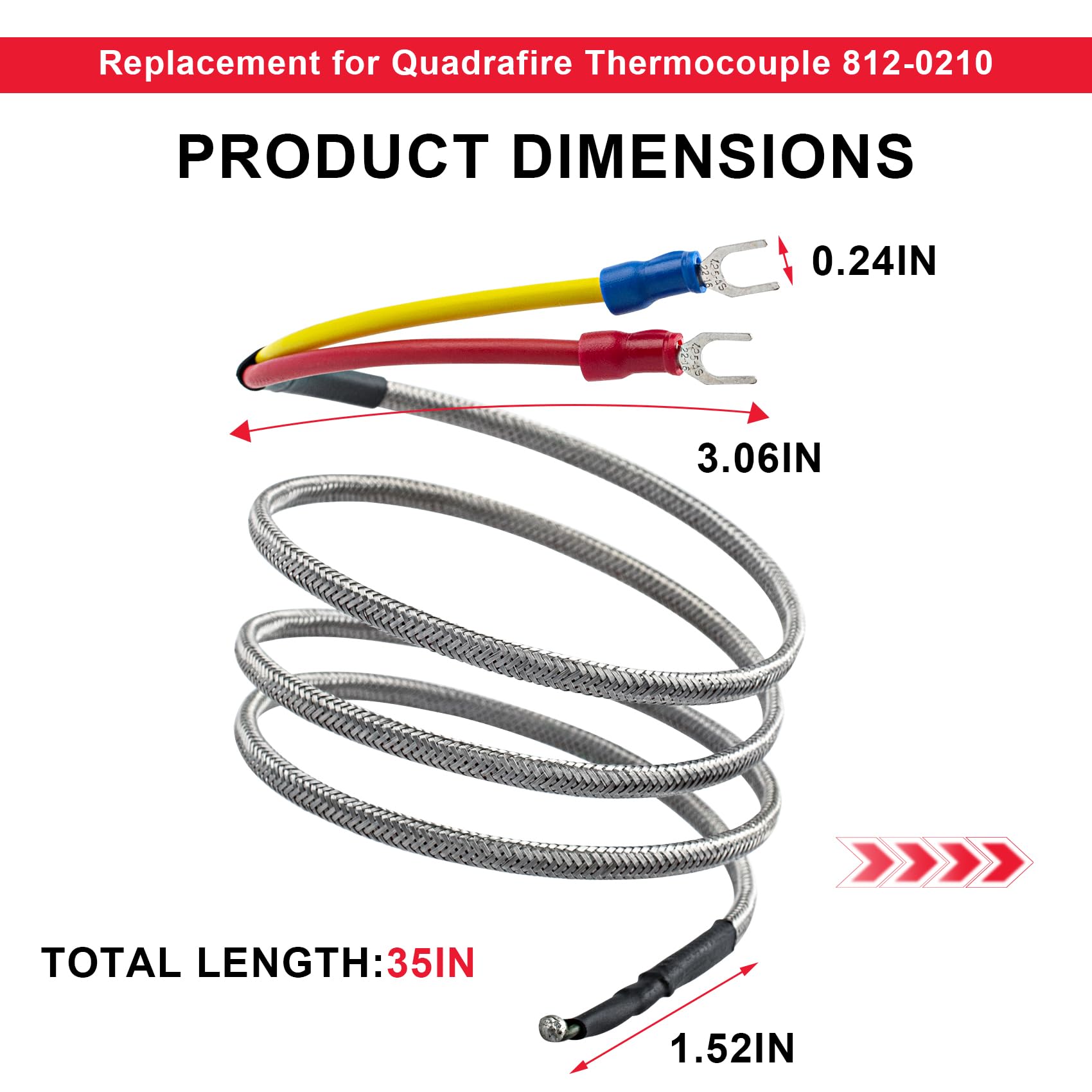 812-0210 Thermocouple Replacement for Quadrafire pellet stove parts, Fits for Quadrafire 800, 1000, 1100i Insert, 1200 Freestanding & 1200i Insert parts, for Quadrafire pellet stove replacement parts
