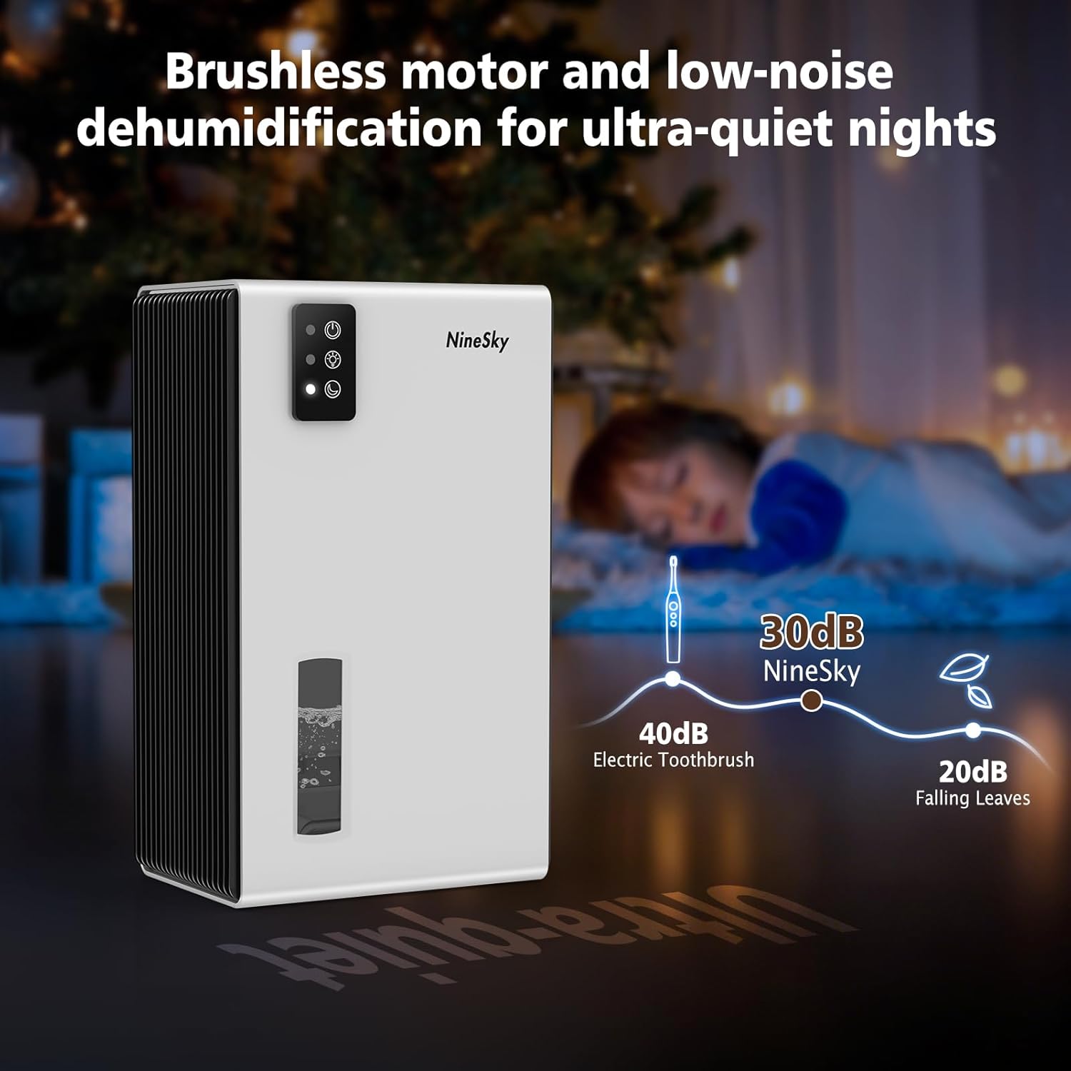 NineSky Dehumidifier - 1000 Sq.Ft. Capacity with 95Oz Tank | Quiet Operation & 7-Color Ambient Light