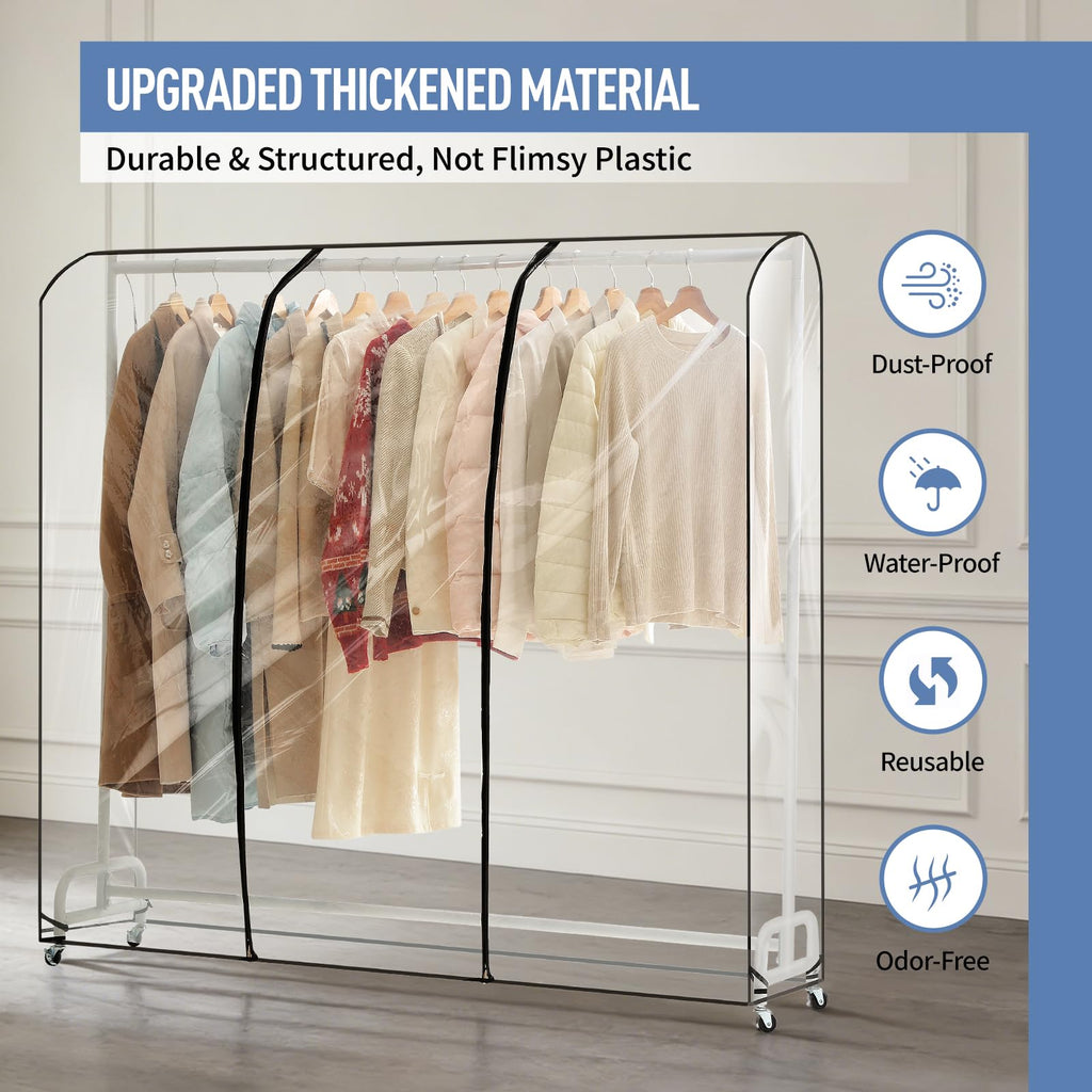 Moucas Clear Garment Rack Cover 71" L x 20" W x 60" H, Clothes Rack Cover with Reinforced Double Zippers, Waterproof PEVA Dustproof Protection – Cover Only, Rack Not Included