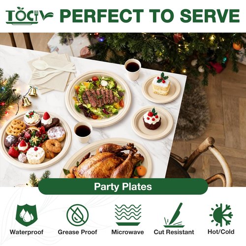 350PCS Compostable Paper Plates and Napkins Cups 10 & 7 Inch Disposable Heavy Duty Dinner Dessert Sturdy Plates and Utensils (Serve 50) Party Supplies Eco-friendly Dinnerware Set for Birthday Holiday
