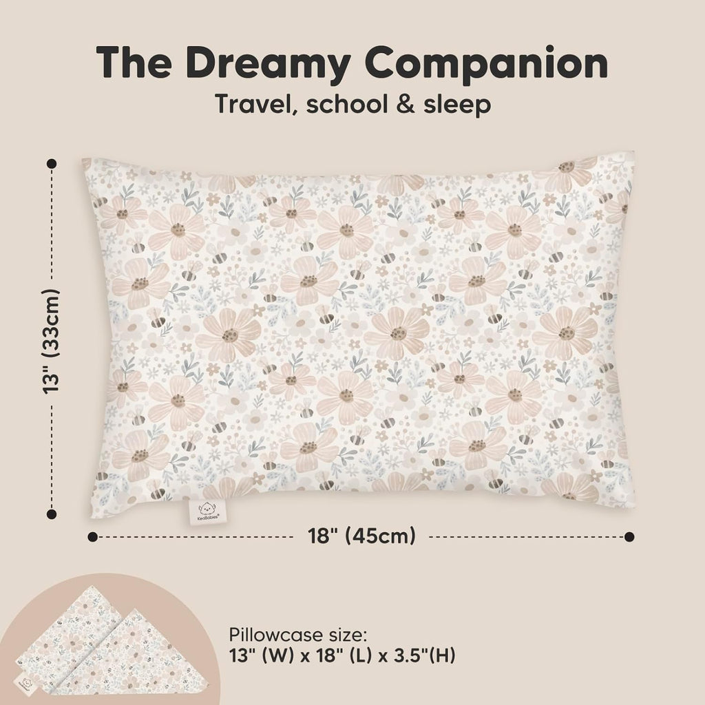 My Little Dreamy Toddler Pillow - Organic Cotton Travel Bed Pillow with Soft, Breathable Pillowcase | 13x18 Inches for Ages 2-5 (Flora Vale)