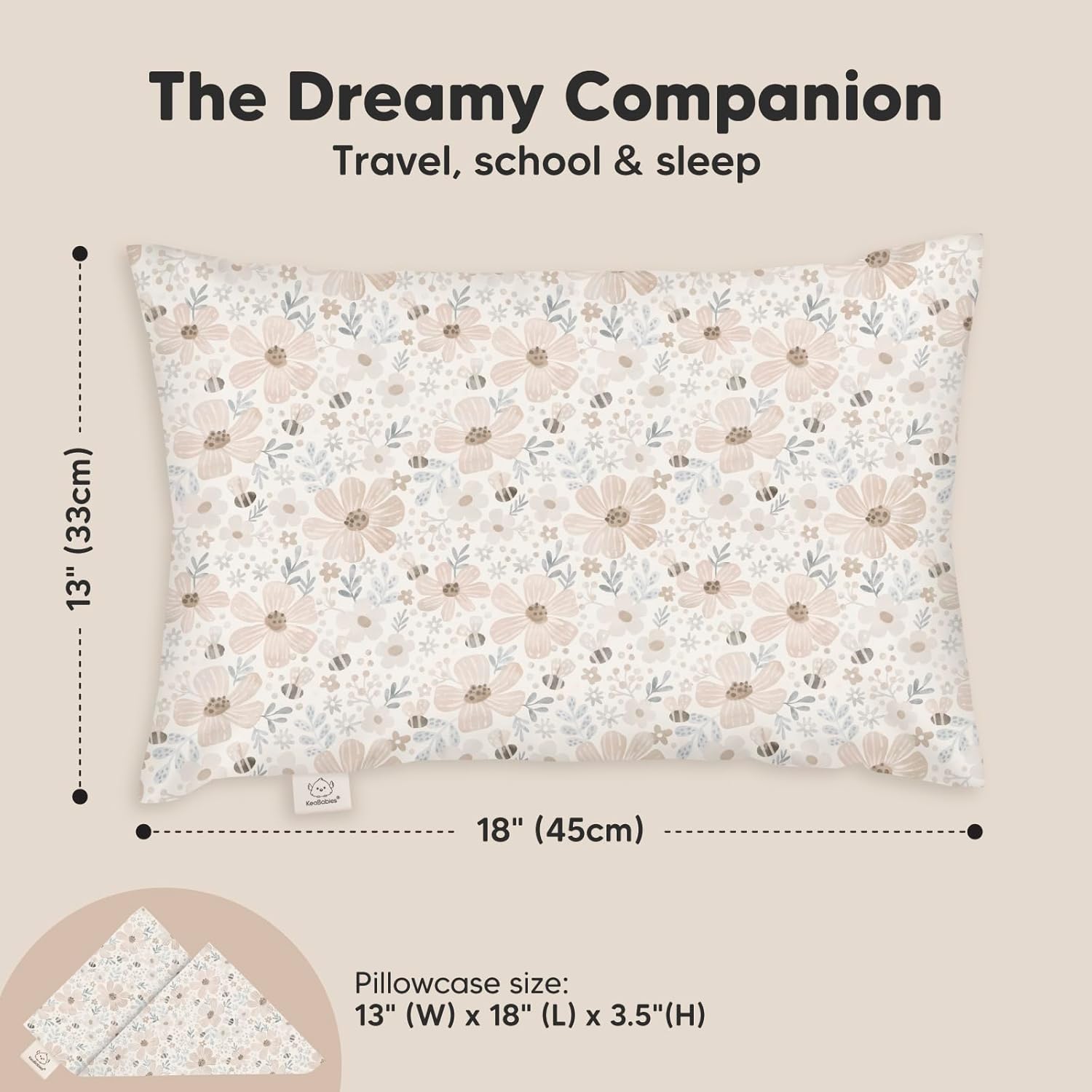 My Little Dreamy Toddler Pillow - Organic Cotton Travel Bed Pillow with Soft, Breathable Pillowcase | 13x18 Inches for Ages 2-5 (Flora Vale)