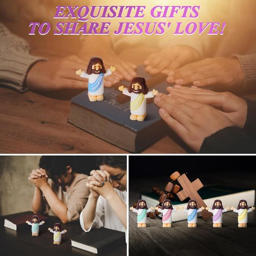 Little Jesus Figurines - 50 Bulk Mini Jesus Statues with Prayer Cards & Bags for Easter Party Favors