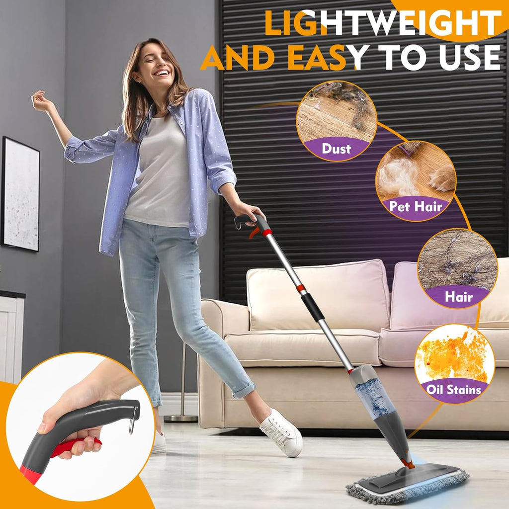 Skiennix Spray Mop - Microfiber Wet Mop with 800ml Refillable Bottle for Hardwood & Tile Cleaning