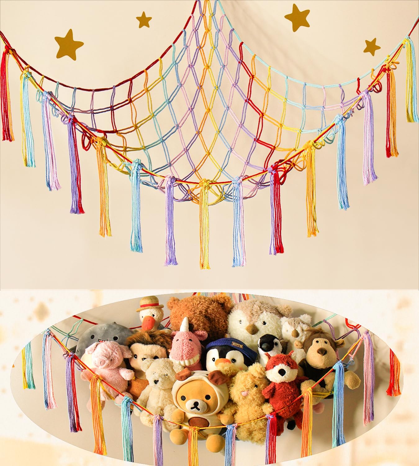 Mirolam Stuffed Animal Hammock - Cute Rainbow Unicorn Storage Net for Teen Girls & Baby Rooms | XL Size