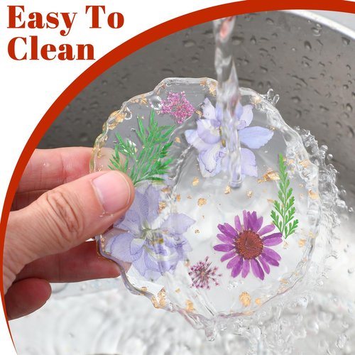 Dried Flower Coasters Set of 2, Non-Slip Decorative Floral Resin Coasters, Reusable Exquisite Flower Coaster for Coffee Table Desk Kitchen Bar Mugs(2 Style)