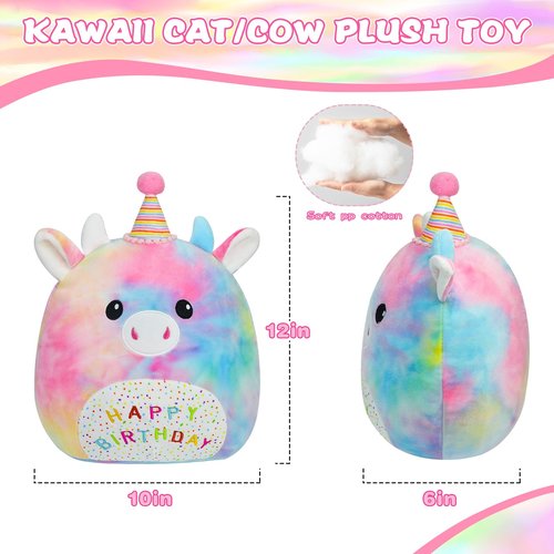 AWNOGKUE Cow Stuffed Animal Cow Plush Toys 12 Inch Soft Unicorn Plushies Pillow Cute Rainbow Plushies Room Decoration Birthday Gifts for Kids Toddlers Girls and Boys