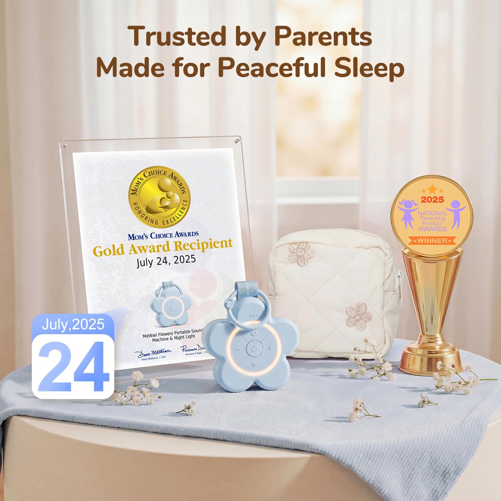 Mewaii Portable White Noise Sound Machine Baby | 25 Soothing Sounds | Rechargeable Travel Sound Machine for Kids with Night Light | Newborn Essentials Shower Gift | Nursery, Home, Sleep Aid (Blue)