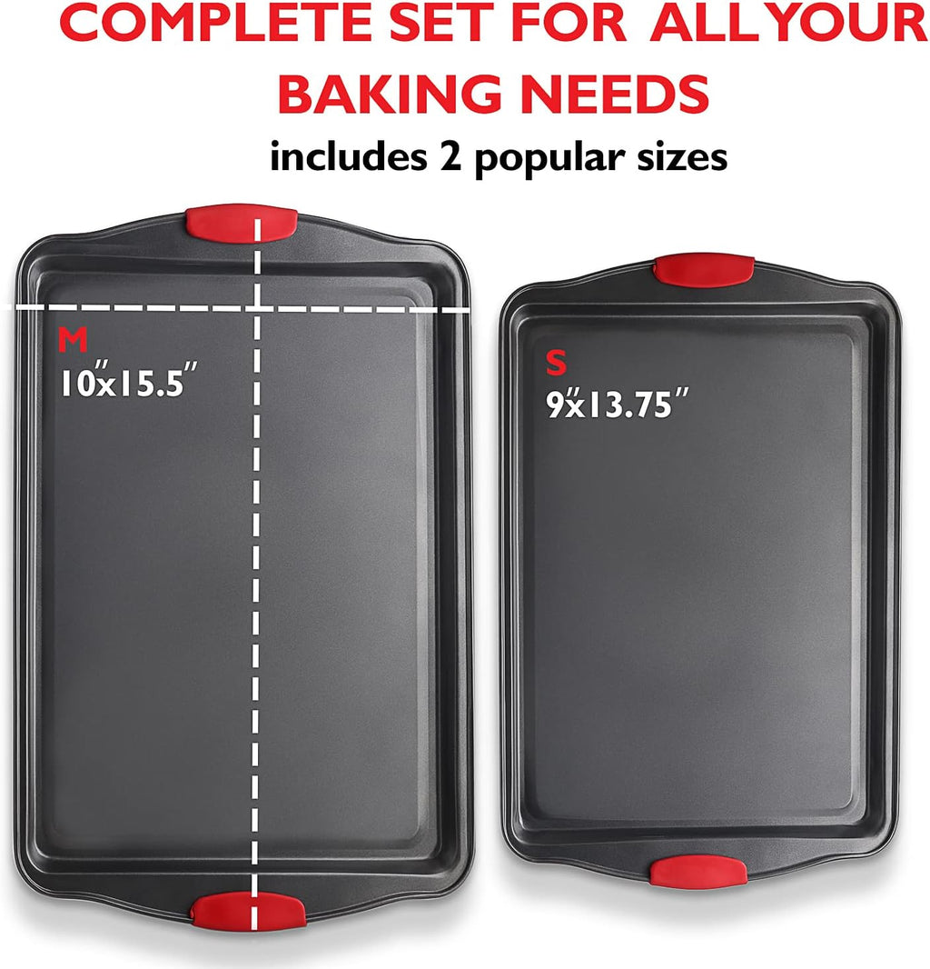 Skiennix Baking Sheet Set - 2-Piece Nonstick Cookie Sheets with Silicone Handles | Durable Steel, BPA-Free, Black