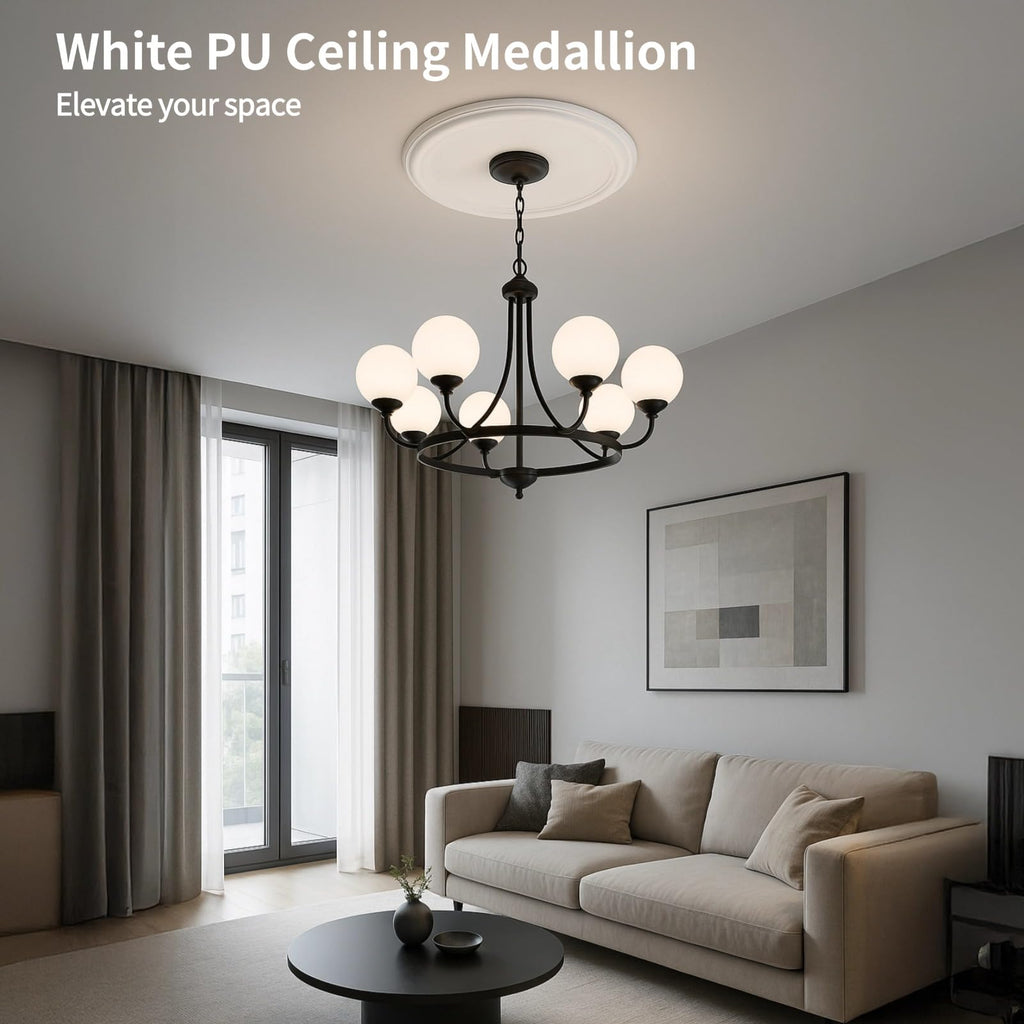 2 Pcs 13 in White PU Ceiling Medallion for Light Fixtures, Retro Lamp Panel, Easy to Install, Decorative Light Cover Plate for Chandeliers, Ceiling Fans