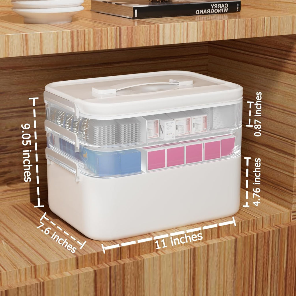 TERGOO 3-Tier Medicine Cabinet Organizer - Portable Storage Box with Handle for First Aid Kits