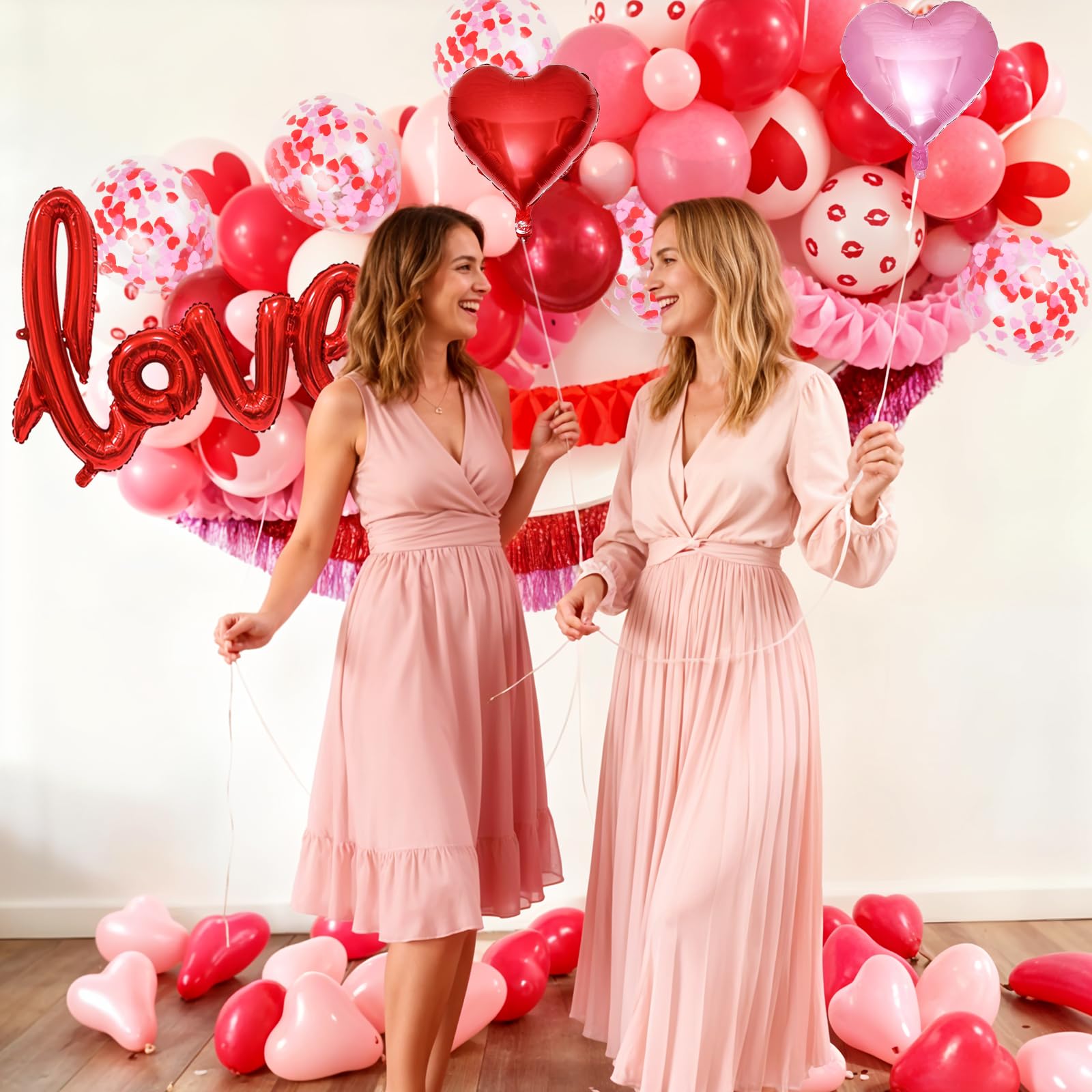 Froova Pink Red White Balloons Arch Kit Mothers Day Balloon Garland Love Foil Balloons Red Pink Heart Shaped Balloon for Women Happy Mothers Day Best Mon Anniversary Sweet Valentine Day Romantic Decor