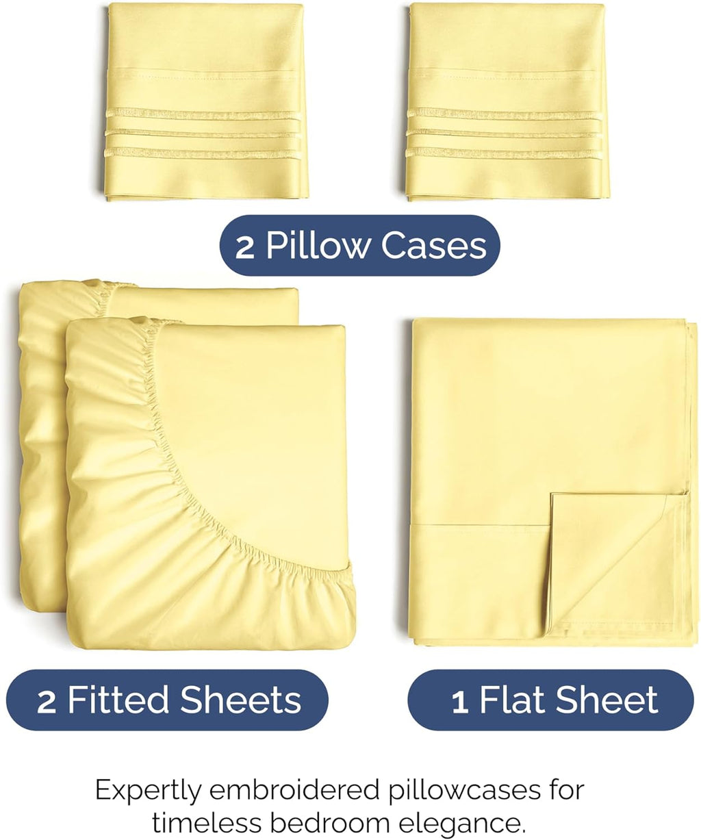 Split King Size 5-Piece Sheet Set - Comfy, Breathable & Cooling Bed Sheets - Luxury Hotel Quality - Deep Pockets, Soft, Wrinkle-Free - Oeko-Tex Certified - Yellow