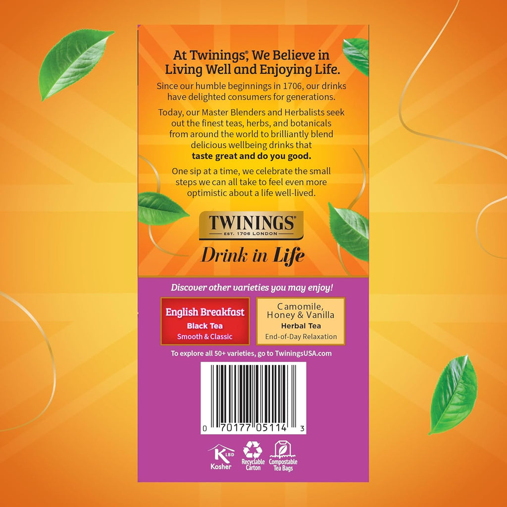 Twinings Darjeeling Black Tea - Individually Wrapped Bags, 50 Count | Delicate Flavor, Caffeinated, Hot or Iced