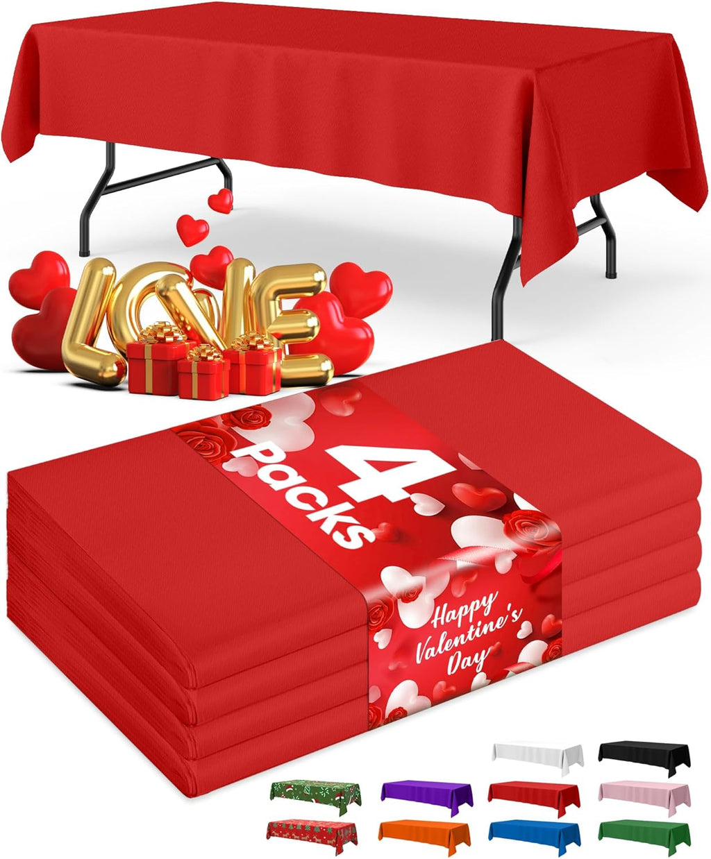 Niuara Red Plastic Table Cloths - 4 Pack 54" x 108" Disposable Rectangle Covers for Parties & Events