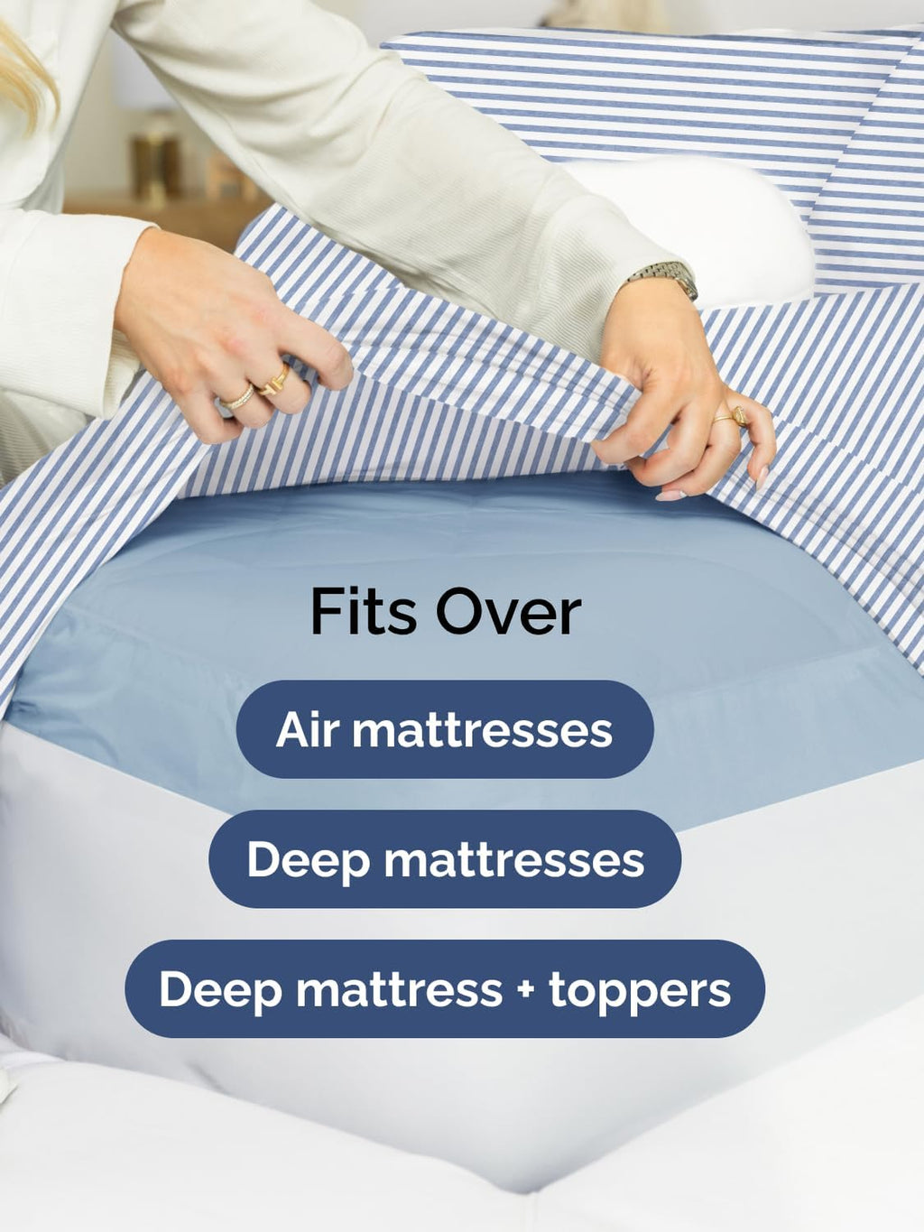 Skiennix Extra Deep Twin XL Sheet Set - 4-Piece Breathable Cooling Bedding - Soft, Wrinkle-Free Blue Stripes