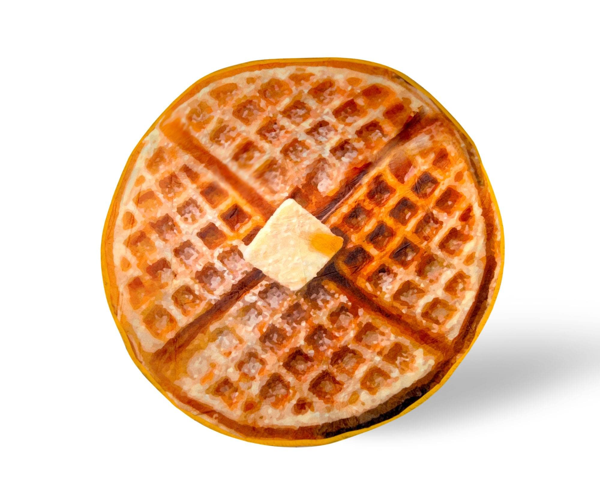 Waffle Round Fleece Throw Blanket, Realistic Breakfast Food Wrap Blanket | Plush Soft Polyester Cover For Sofa and Bed, Cozy Home Decor Room Essentials | Funny Novelty Gift For Teens, Kids | 60 Inches