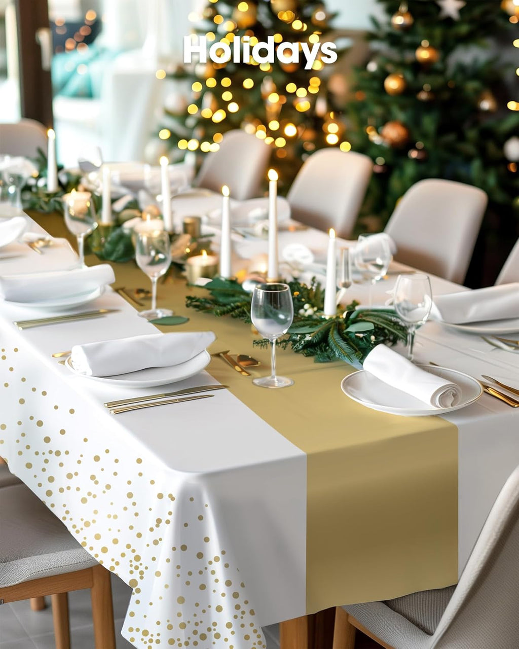 Pureegg Disposable Plastic Tablecloths - 8 Pack, 54 x 108 Inch, Leakproof & Sturdy, White Gold